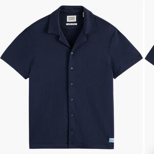 Scotch & soda Popcorn Jersey Short Sleeve Button-Up Camp Shirt blue- med